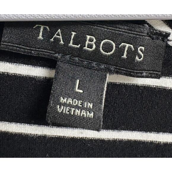 Talbots Stripe Top L Black White Stretch 3/4 Sleeve - Picture 5 of 5